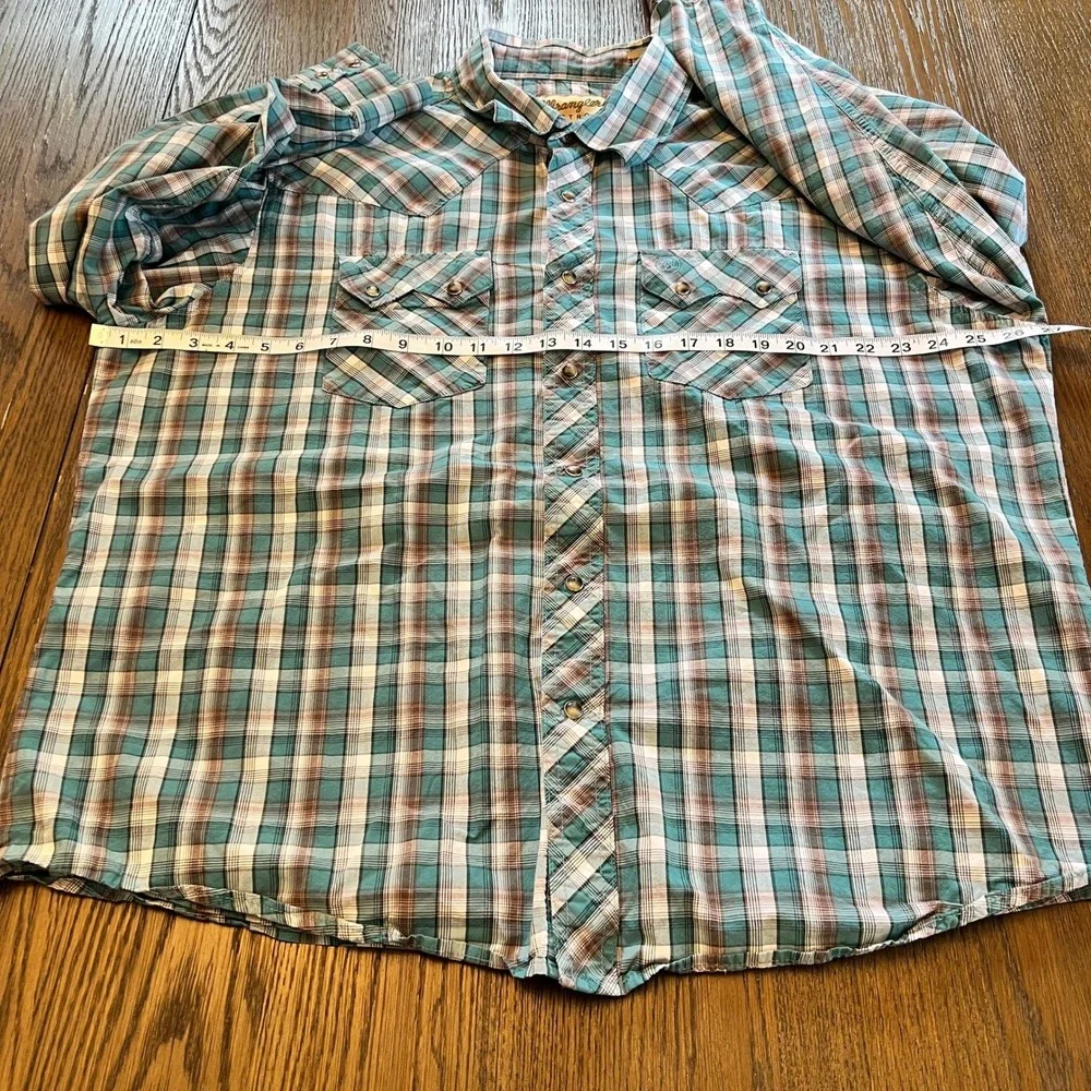 Wrangler Retro Western Shirt Cotton Blend Plaid Teal Brown XXL Regular Fit